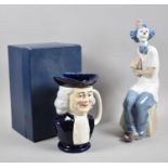 A Nao Study of a Seated Clown with Posy of Flowers Together with a Quaker Oats Toby Storage Jar