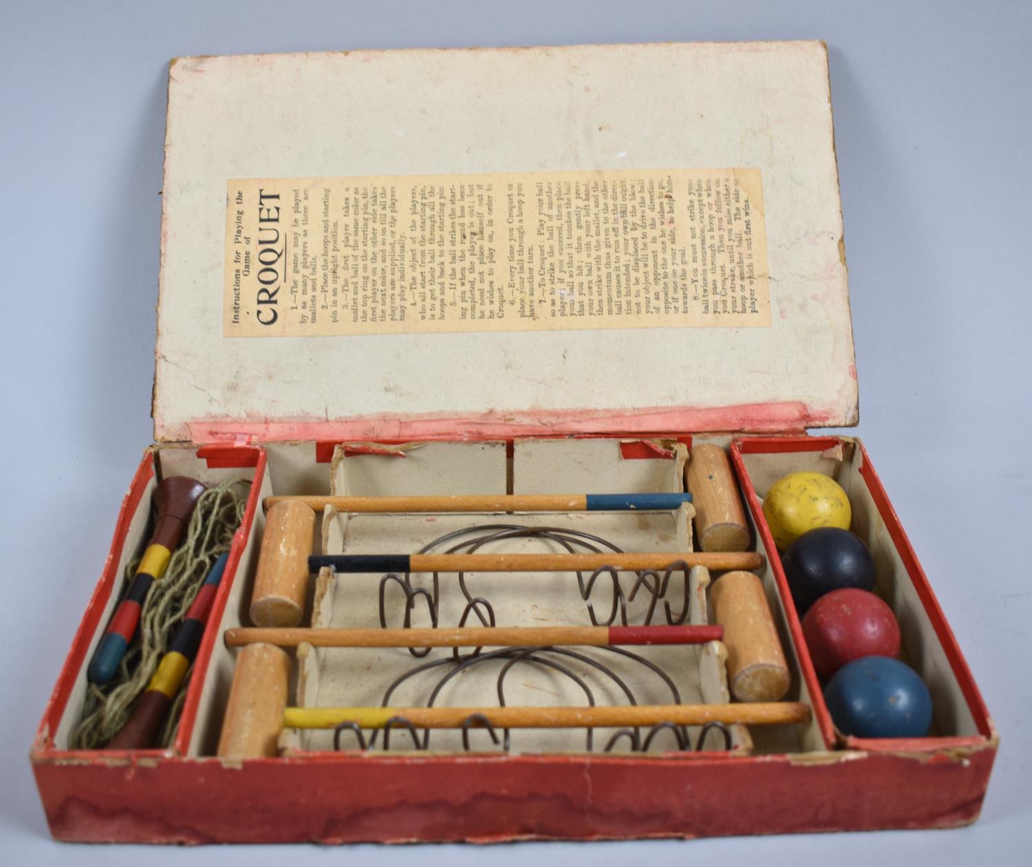 A Late Victorian/Edwardian Table Croquet Game, with Hoops, Hammers, Balls and Pegs, Original Box, - Image 2 of 2