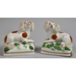 A Pair of Continental Miniature Reclining Spaniels, Each 4.5cm wide