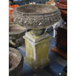 A Large Circular Campana Reconstituted Stone Urn on Square Plinth Base, 71cm Diameter and 100cm high