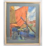 A Framed Pastel Depicting Fishing Boats in Harbour, 26x33cm