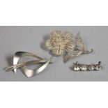 Three Silver Brooches on with Four and White Stones, Stamped Sterling, the Sails Stamped 800 and