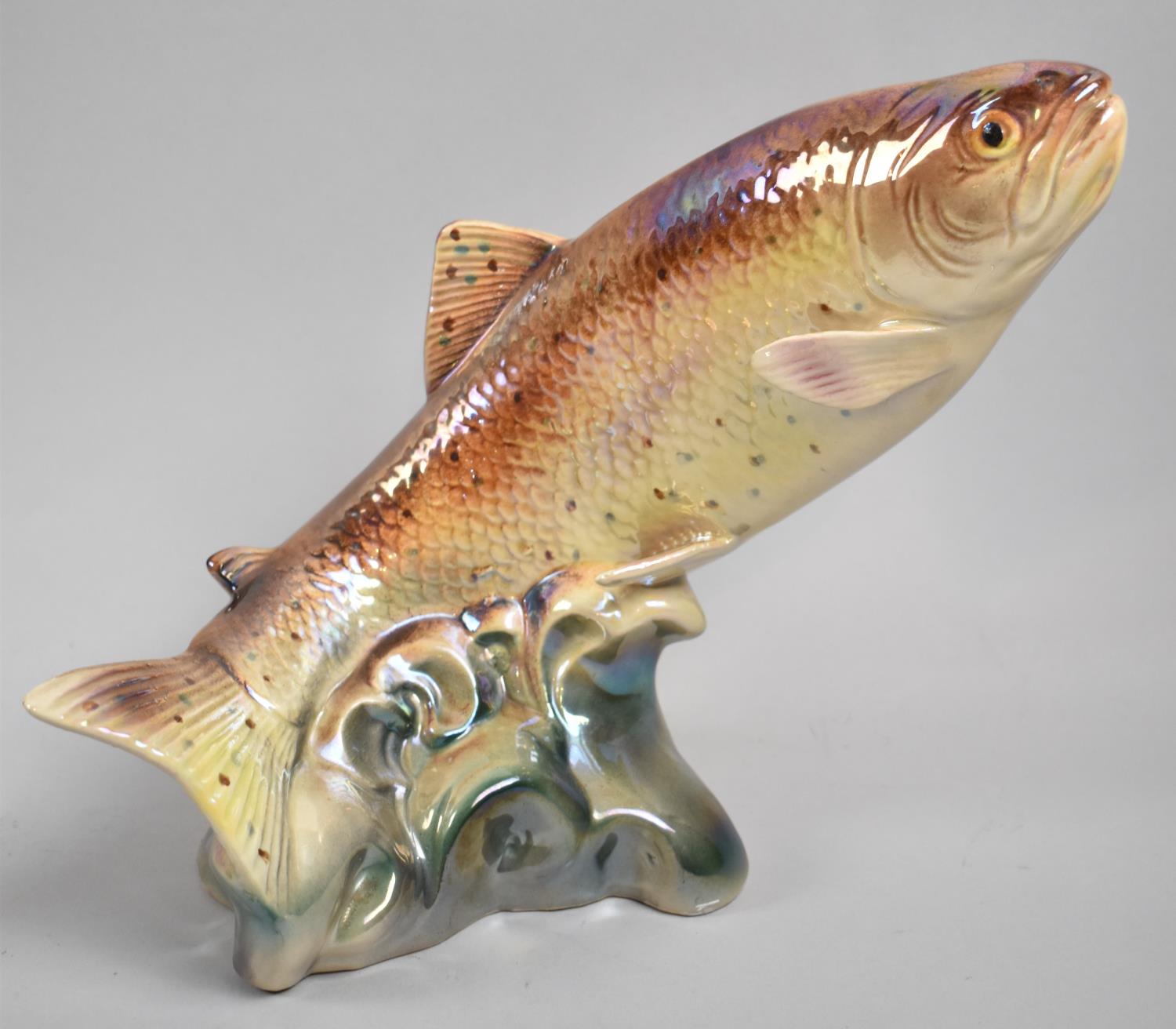 A Dutch Glazed Ceramic Study of a Trout by Jena, 32cm Long