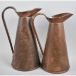 Two Graduated Copper Ewers Stamped O J E co. Made in England, Numbers 5 and 6