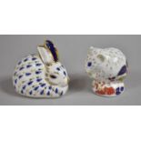 Two Royal Crown Derby Paperweights, Dormouse with Gold Button and Rabbit with No Button