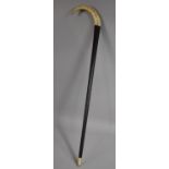 A Late 19th Century Colonial Ebonised Walking Cane with Warthog Tusk Handle, 96cm high