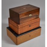 A Rosewood Work Box (Lost Mother of Pearl Disk to Lid) Together with an Edwardian Example and an
