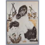 A 1970's Athena Print of Mother and Child with Cherries After Ha Van Vuong, 77x56cm