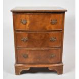 A Mid 20th Century Bow Fronted Walnut Three Drawer Small Chest with Bracket Feet, 53cm Wide and 70cm