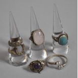 A Collection of Six Silver and Jewelled Dress Rings to Include Thumb Ring