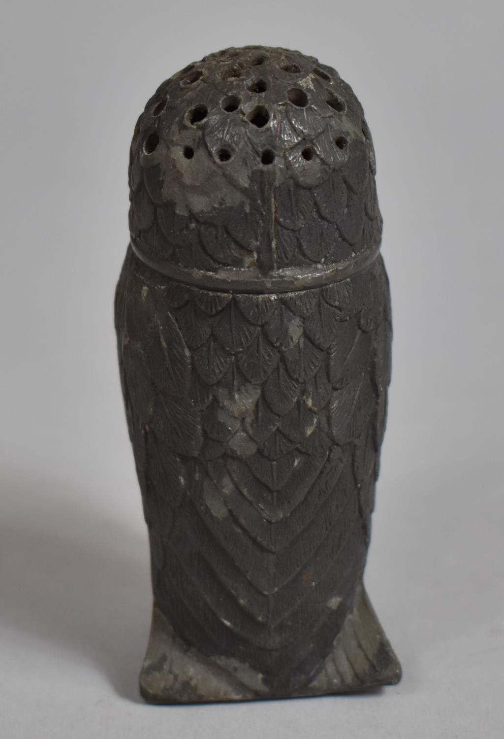 A Novelty Pewter Pepper Pot Modelled as an Owl with Glass Eyes, 10cm high - Image 3 of 3
