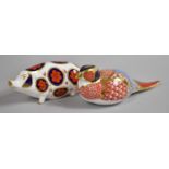 Two Royal Crown Derby Paperweights, Pig with Silver Button and Pheasant Without Button