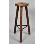 A Mid/Late 20th Century Rustic Tripod Stool with Iron Work Stretcher, 70cm high