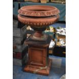A Late Victorian/Edwardian Terracotta Campana Garden Vase and Pedestal, Condition Issues, 61cm