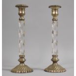 A Pair of Mid 20th Century Perspex Silver Plate with Barley Twist Supports, 29cm high