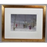 A Framed Watercolour, Figures in Winter Park, 29x19cm