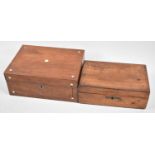 A 19th Century Walnut Rectangular Workbox with Removable Tray Together with a Mother of Pearl Disk