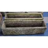 A Pair of Reconstituted Stone Rectangular Planters with Moulded Decoration, Each 100x26cm