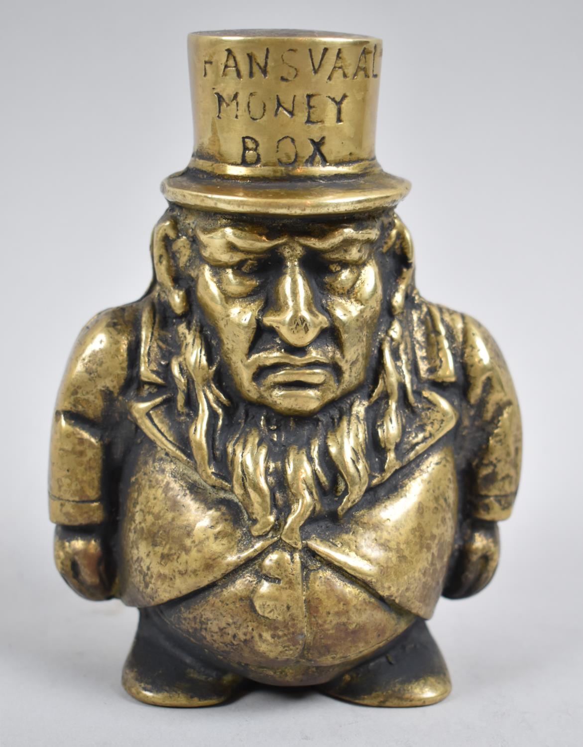 A Late 19th Century Heavy Cast Brass Novelty Money Box in the Form of Paul Kruger with Transvaal