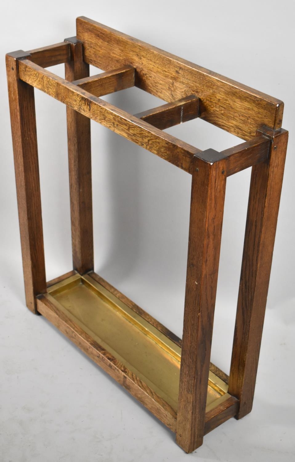 An Art Decio Oak Three Section Stick Stand with Brass Drip Tray, 66cm long - Image 2 of 2
