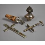 A Collection of Silver Plated and Enamel Items to Comprise Crucifix, Wine Saver Cork, Candelabra
