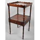 A Reproduction Mahogany Galleried Two Tier Gentleman's Washstand with Centre Drawer on Turned