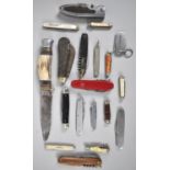 A Collection of Various Advertising and Other Pocket Knives, Multitool Knives, Bowie Knife etc