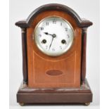 A Late Victorian/Edwardian Dome Topped Inlaid Mantle Clock with Eight Day Movement and Turned