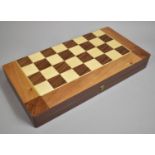 A Modern Inlaid Folding Chess and Backgammon Board Containing Wooden Draughts Pieces, 49cm Square