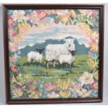 A Framed Tapestry, Ewe and Twin Lambs, 36cm Square