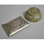 A Silver Plated Circular Box Decorated with Art Nouveau Maiden Together with a Rectangular White