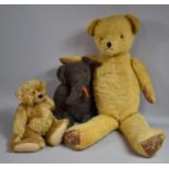 Three Vintage Soft Toys, Two Teddies and an Elephant, Largest 60cm high