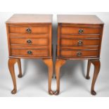 A Pair of Three Drawer Bedside Chests on Cabriole Supports, Each 36cm wide