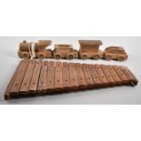 A Vintage Wooden Xylophone Together with a Vintage Wooden Toy Train