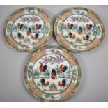 Three Mid/Late 20th Century Chinese Plates Decorated with Cockerels, 23cm diameter