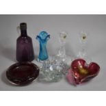 A Collection of Various Glassware to comprise Vases, Ashtrays, Pair of Candlesticks Etc