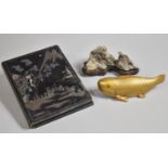 A Collection of Oriental Items to Comprise Japanese Meiji Period Gilt Lacquer Novelty Box in the