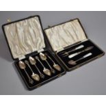 A Cased Set of Six Silver Plated Grapefruit Spoons Together with a Victorian Christening Set with