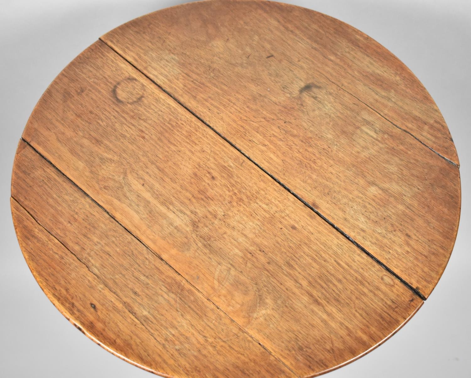 A 19th Century Oak Circular Topped Wine Table on Turned Support with Triform Base and Three Bun - Image 2 of 2