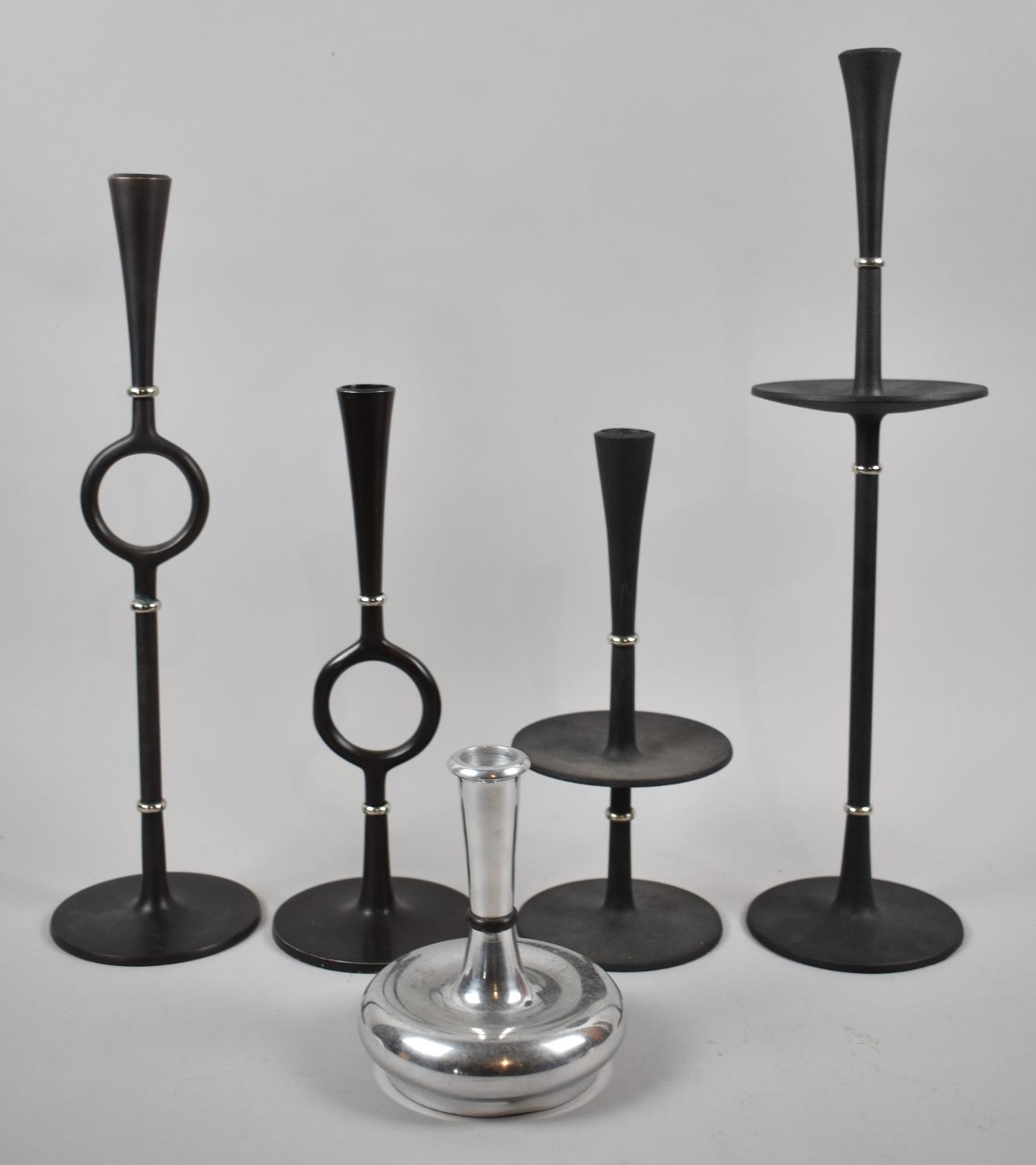 A Collection of Modern Danish Candlesticks by Jens Harald Quistgaard, Dansk Designs. Tallest 42cm