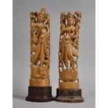 Two Carved Indian Figures, Lakshmi - Goddess of Wealth and Saraswathi - Goddess of Knowledge, Both
