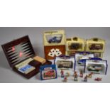 A Collection of Boxed Diecast Toys, Vintage Lead Cowboy Figures, Playing Card Boxes etc