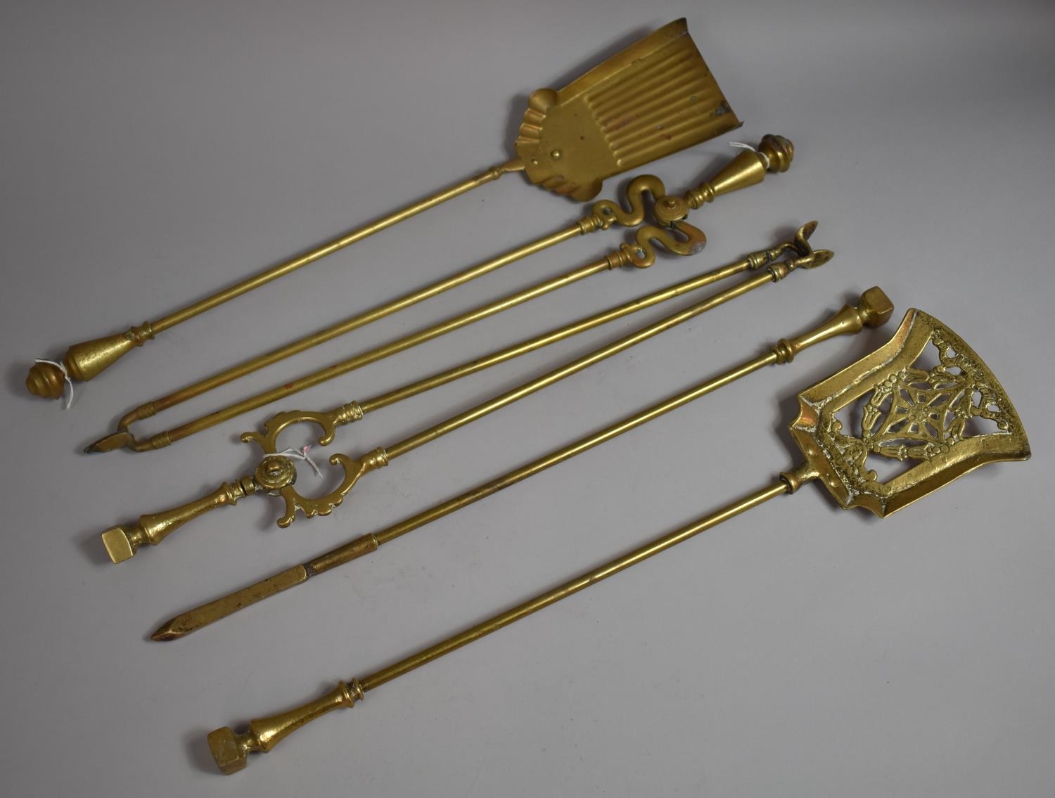 A Collection of Various Brass Long Handled Fire Irons, Poker, 65cm Long