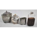 Two Late Victorian/Edwardian Silver Plated Tea Caddies Together an Edwardian Glass and Leather