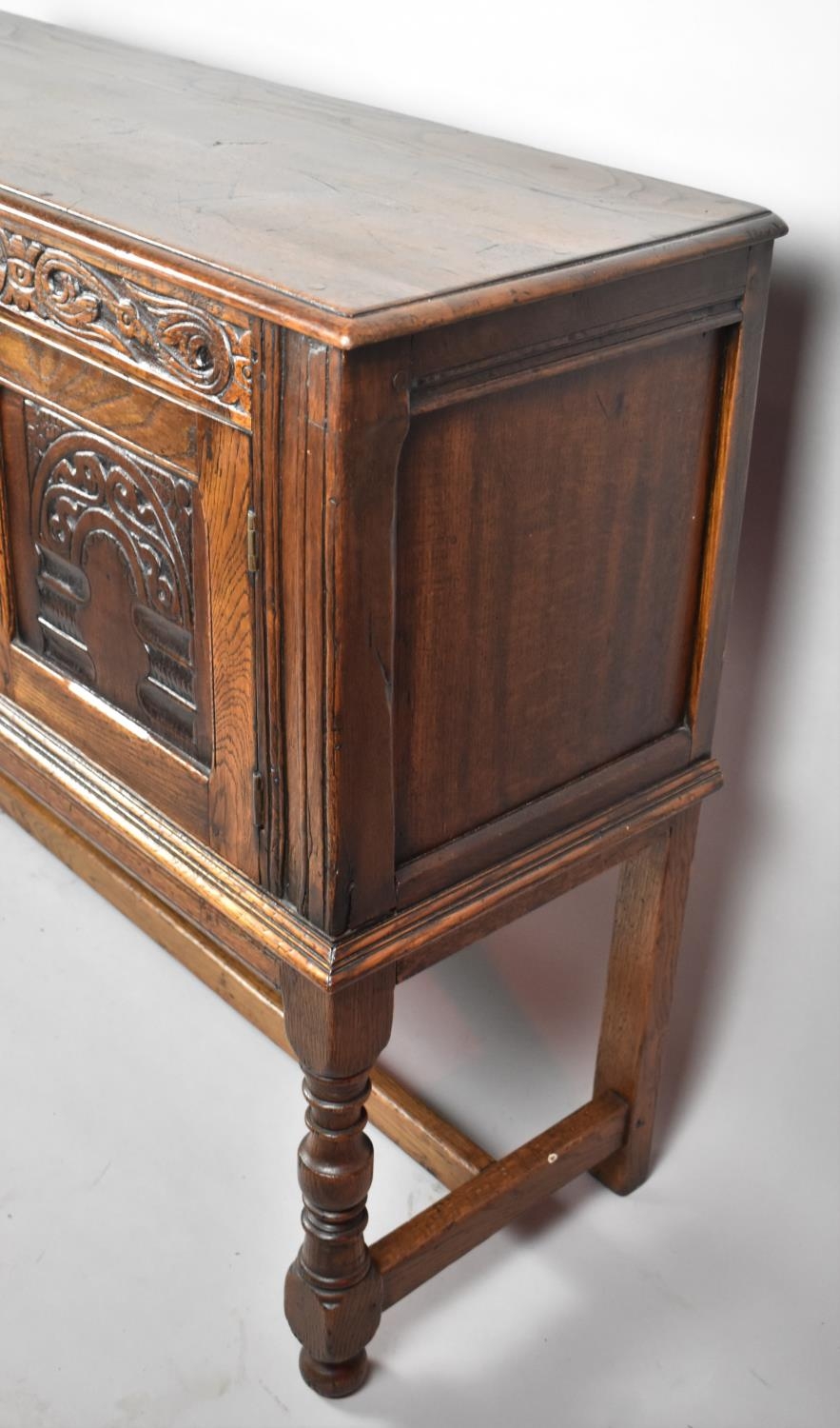 A Nice Quality Oak Double Pot Cupboard with Carved Panelled Front by Cave of Birmingham, 122cm Wide - Image 3 of 3