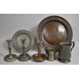 A Collection of 19th Century Pewter to Include Tankard and Quart Measure, Candlesticks, Charger,