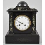 A French Black Slate and Marble Mantle Clock of Architectural Form with Eight Day Movement