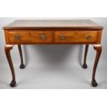 A Mid 20th Century Writing Desk with Tooled Leather Top, Two Drawers and Cabriole Support