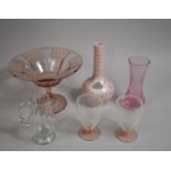 A Collection of Various Glassware to comprise Opaque Glass Bottle Vase, Pink Glass Footed Bowl,