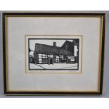 A Framed Woodblock Print, Checkers Inn, Newtown by Margaret Sidney Davis, 15x10cm